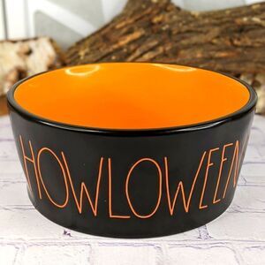 Rae Dunn HOWLOWEEN Extra Large 8" Black/Orange Ceramic Pet Bowl Dog Food Dish